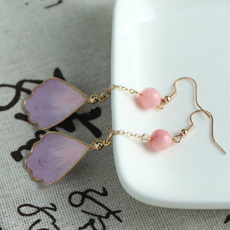 Nimara Ritual Handcrafted Silk Art Petal Good Fortune Blessing Dangle Hook Earrings