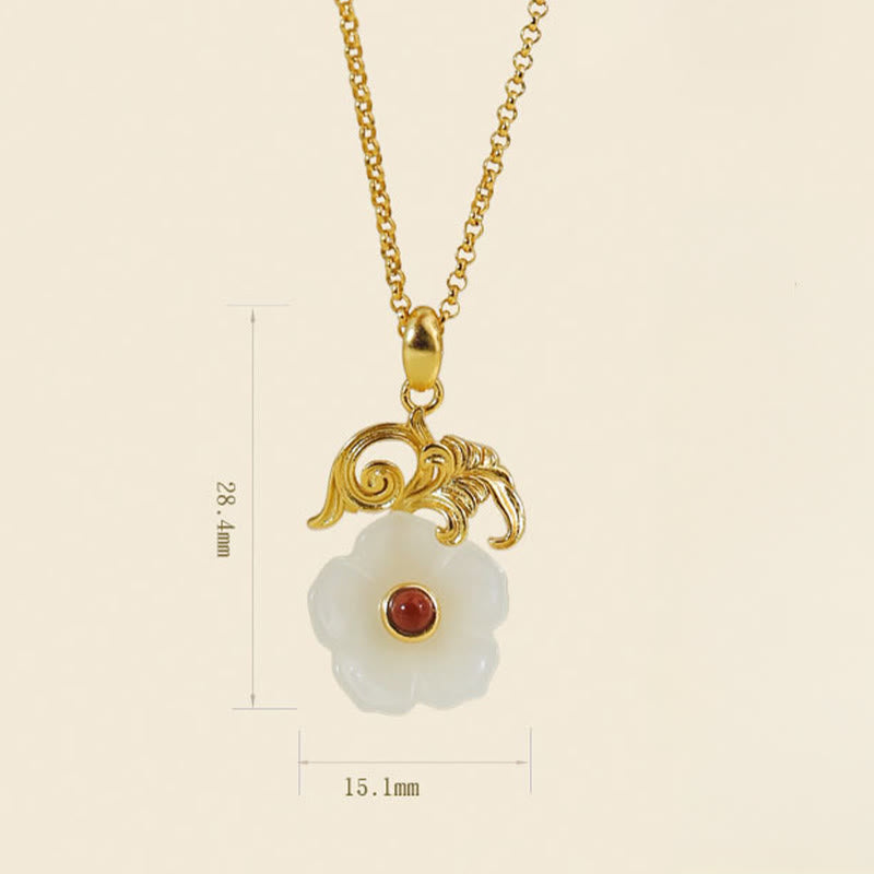 Nimara Ritual Hetian Jade Flower 925 Sterling Silver Luck Necklace Pendant