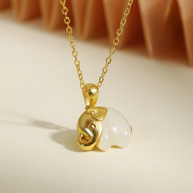 Nimara Ritual Elephant Hetian Jade 925 Sterling Silver Luck Necklace Pendant