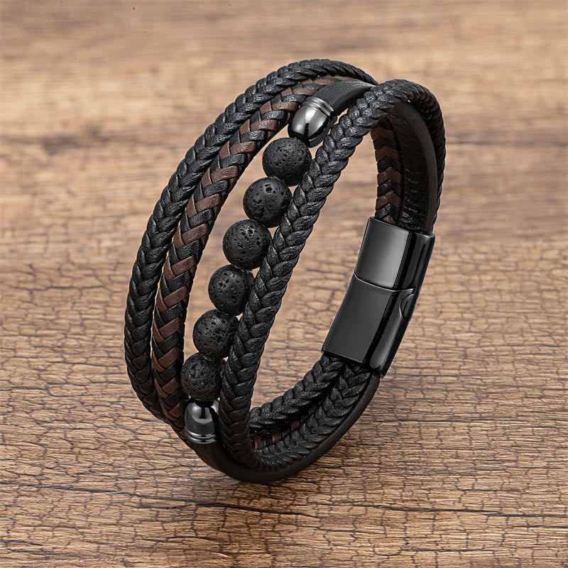 Nimara Ritual Tiger Eye Lava Rock Black Onyx Lazurite Lapis Lazuli Hematite Bead Positive Leather Bracelet
