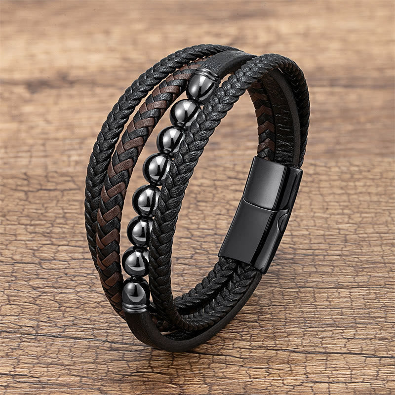 Nimara Ritual Tiger Eye Lava Rock Black Onyx Lazurite Lapis Lazuli Hematite Bead Positive Leather Bracelet