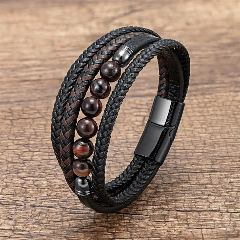 Nimara Ritual Tiger Eye Lava Rock Black Onyx Lazurite Lapis Lazuli Hematite Bead Positive Leather Bracelet