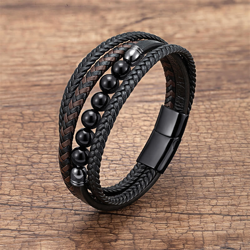 Nimara Ritual Tiger Eye Lava Rock Black Onyx Lazurite Lapis Lazuli Hematite Bead Positive Leather Bracelet