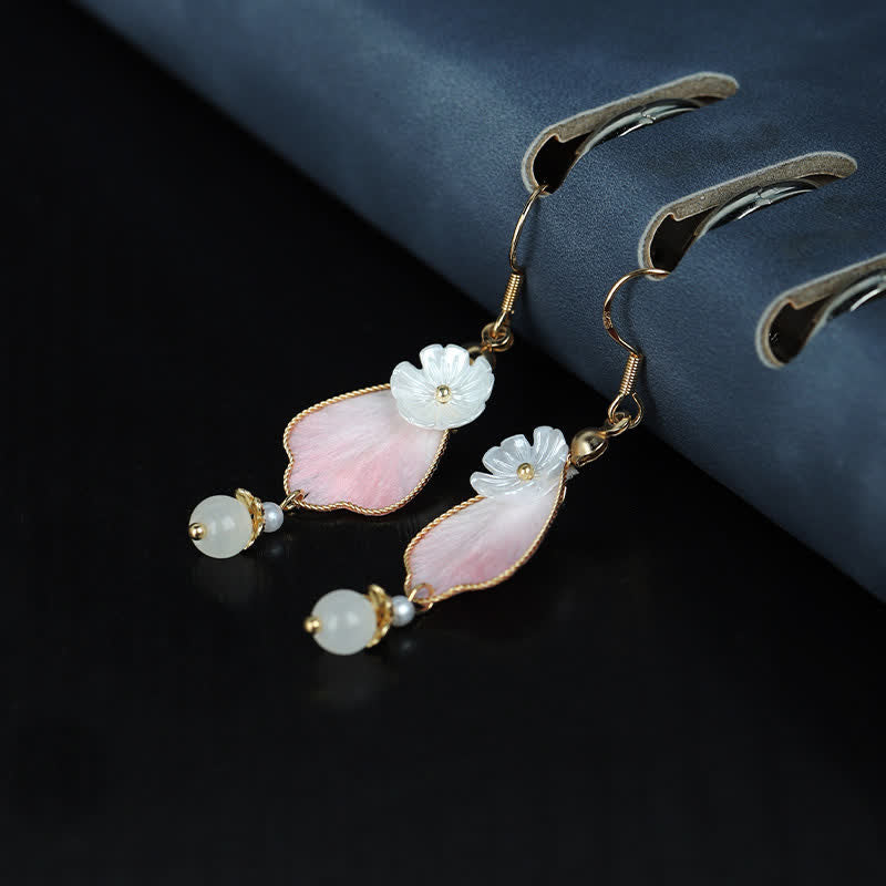 Nimara Ritual Handcrafted Silk Art Petal Good Fortune Blessing Dangle Hook Earrings