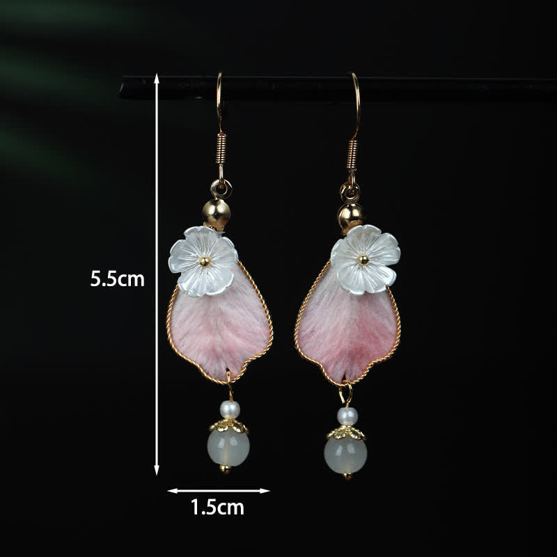 Nimara Ritual Handcrafted Silk Art Petal Good Fortune Blessing Dangle Hook Earrings