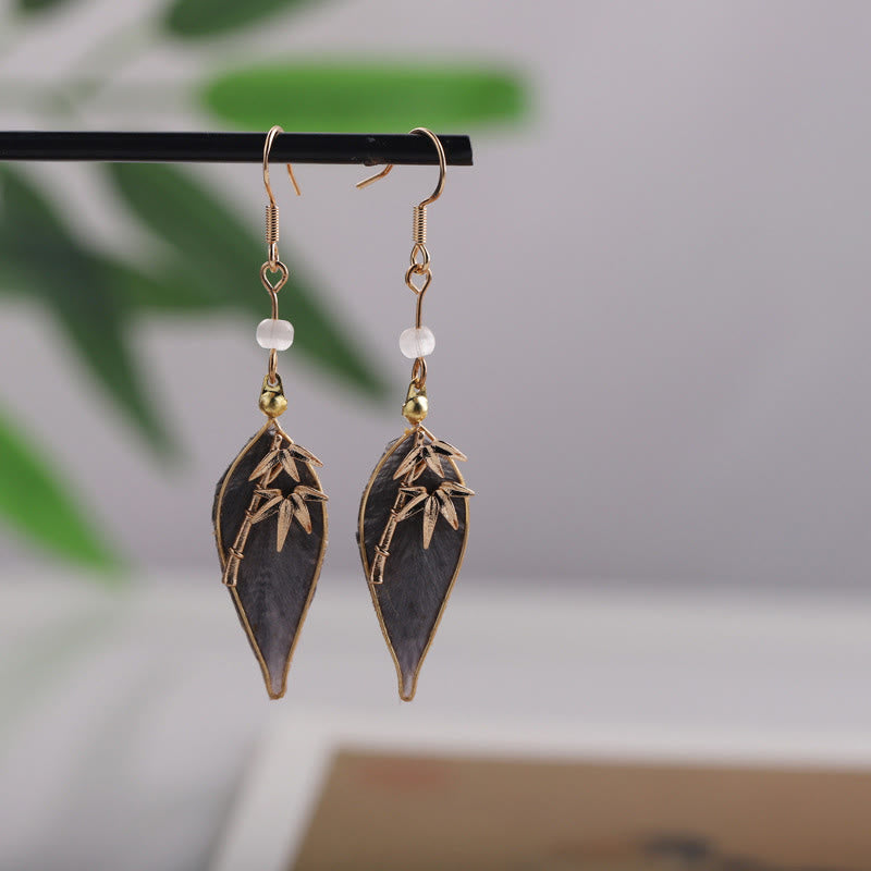 Nimara Ritual Handcrafted Silk Art Bamboo Design Copper Hook Luck Protection Dangle Earrings