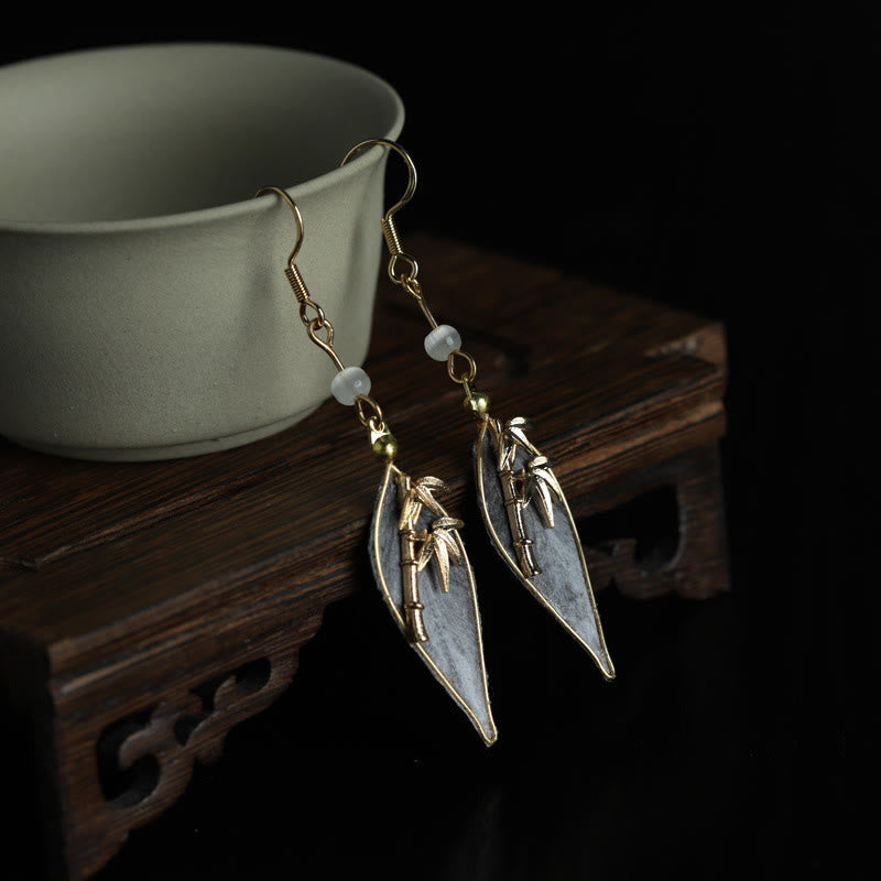 Nimara Ritual Handcrafted Silk Art Bamboo Design Copper Hook Luck Protection Dangle Earrings