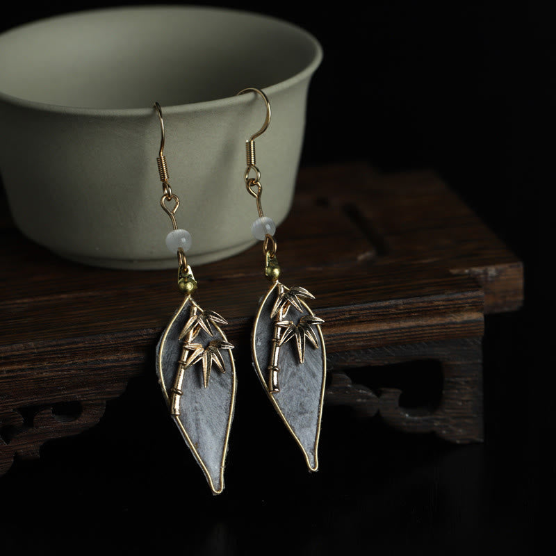Nimara Ritual Handcrafted Silk Art Bamboo Design Copper Hook Luck Protection Dangle Earrings