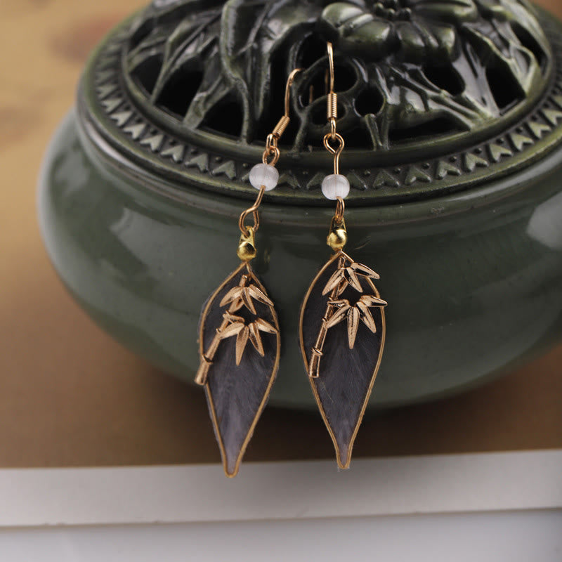 Nimara Ritual Handcrafted Silk Art Bamboo Design Copper Hook Luck Protection Dangle Earrings