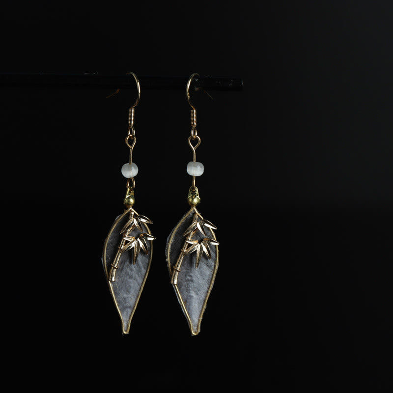 Nimara Ritual Handcrafted Silk Art Bamboo Design Copper Hook Luck Protection Dangle Earrings