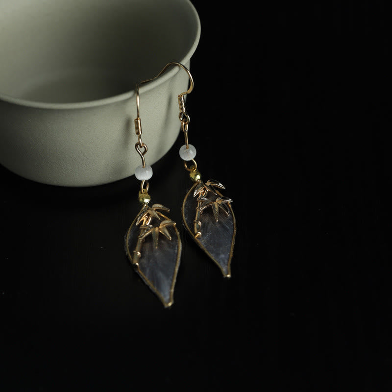 Nimara Ritual Handcrafted Silk Art Bamboo Design Copper Hook Luck Protection Dangle Earrings