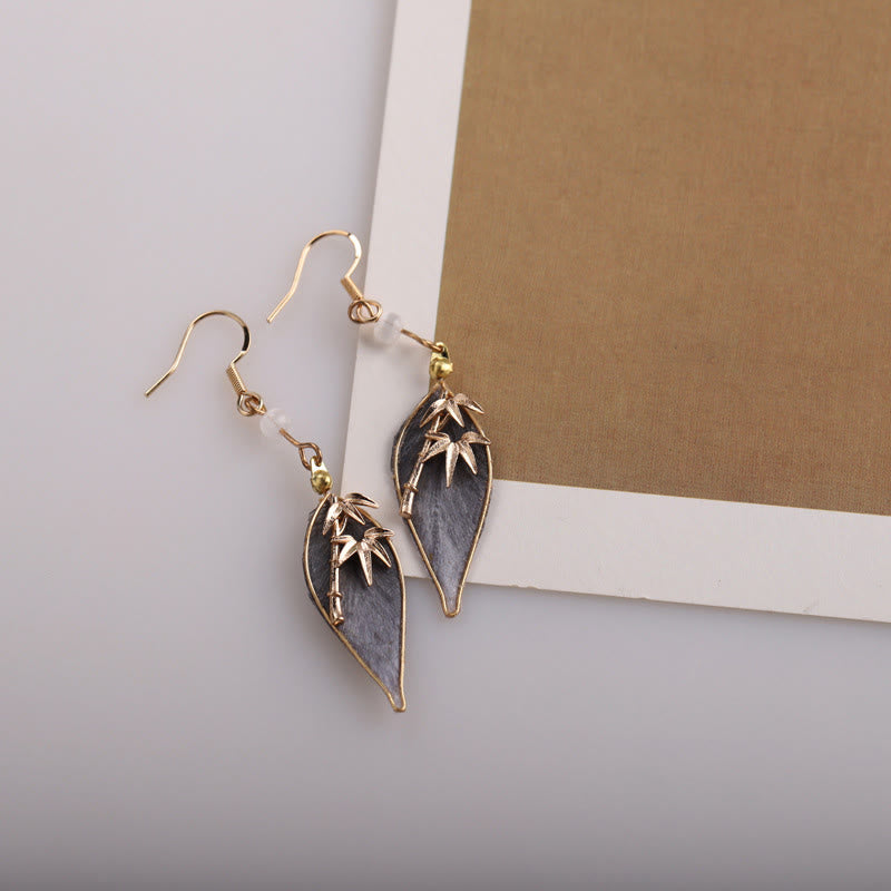 Nimara Ritual Handcrafted Silk Art Bamboo Design Copper Hook Luck Protection Dangle Earrings