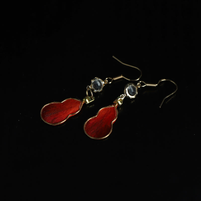 Nimara Ritual Handcrafted Red Silk Art Gourd Glass Blessing Fortune Hook Earrings
