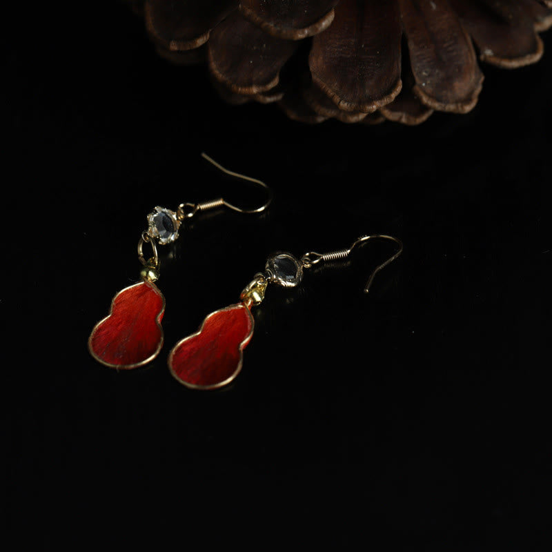 Nimara Ritual Handcrafted Red Silk Art Gourd Glass Blessing Fortune Hook Earrings