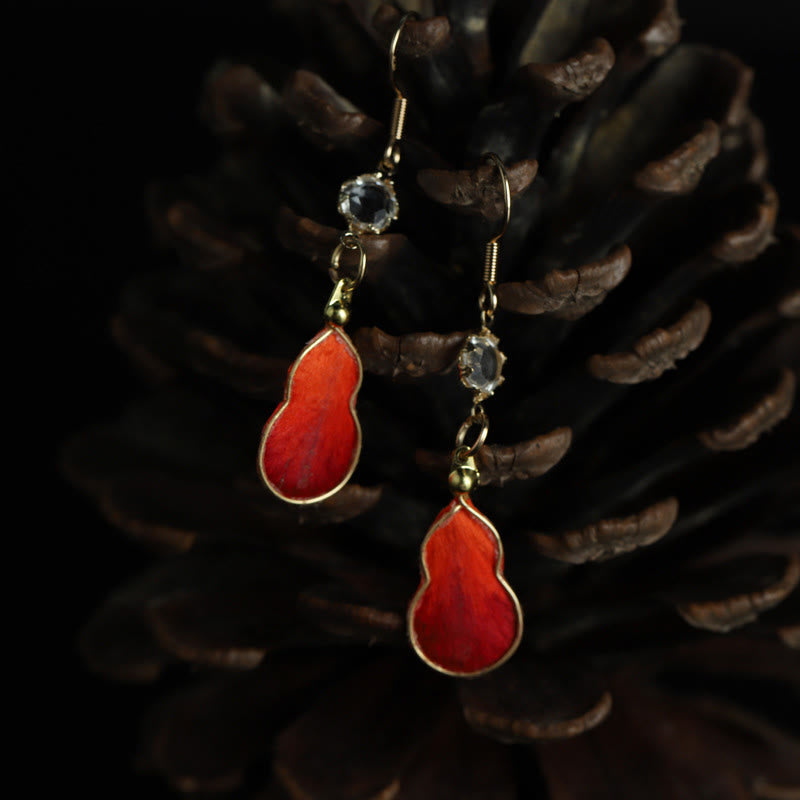 Nimara Ritual Handcrafted Red Silk Art Gourd Glass Blessing Fortune Hook Earrings