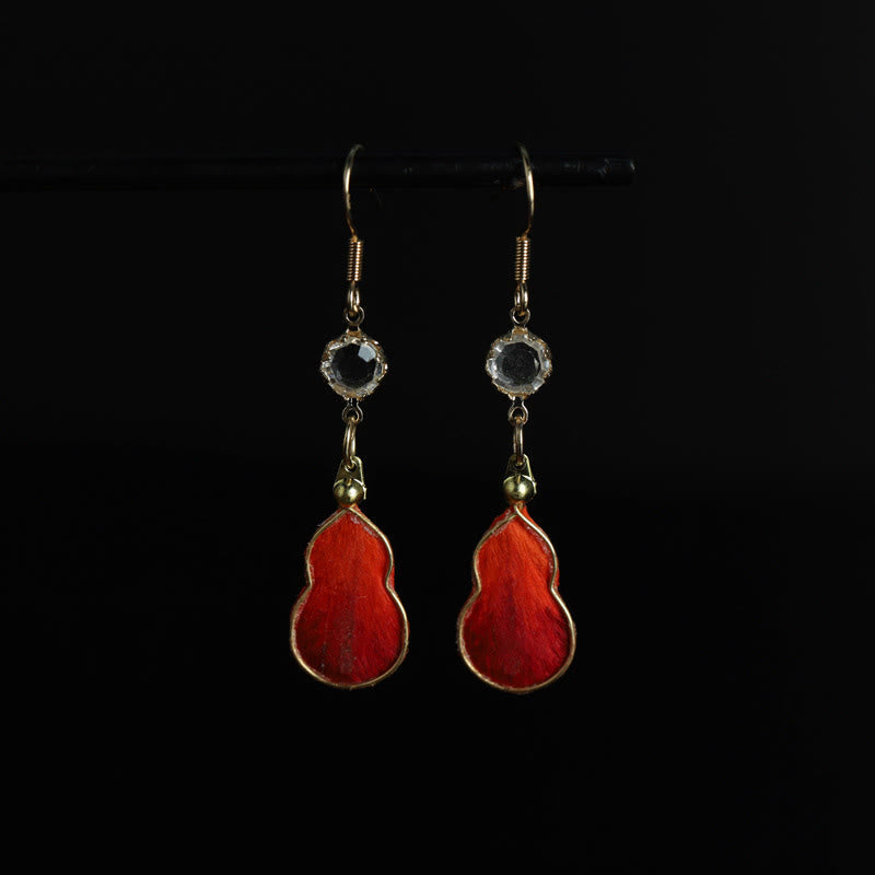Nimara Ritual Handcrafted Red Silk Art Gourd Glass Blessing Fortune Hook Earrings