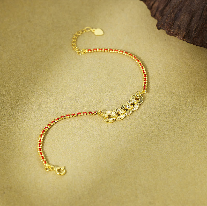 Nimara Ritual 925 Sterling Silver Five-Emperor Coins Red String Balance Bracelet