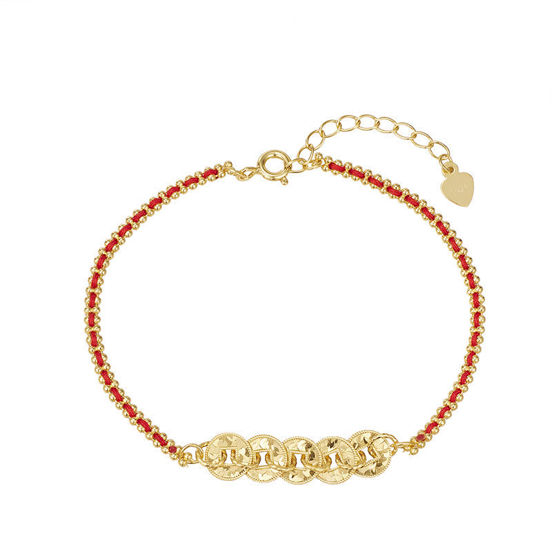 Nimara Ritual 925 Sterling Silver Five-Emperor Coins Red String Balance Bracelet