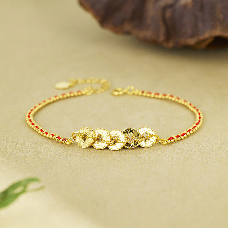 Nimara Ritual 925 Sterling Silver Five-Emperor Coins Red String Balance Bracelet