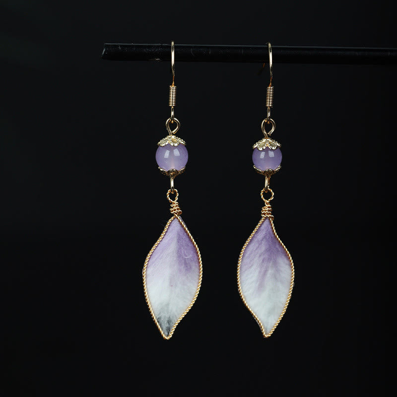 Nimara Ritual Silk Art Handmade Purple Gradient Petals Blessing Dangle Earrings