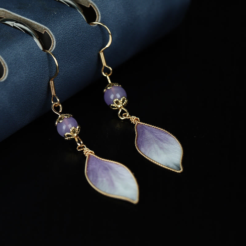 Nimara Ritual Silk Art Handmade Purple Gradient Petals Blessing Dangle Earrings