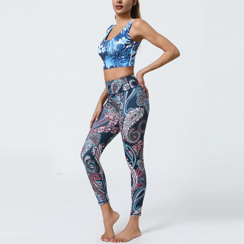 Nimara Ritual Flowers Feathers Sun Moon Print Sports Fitness Yoga High Waist Leggings Women's Pants