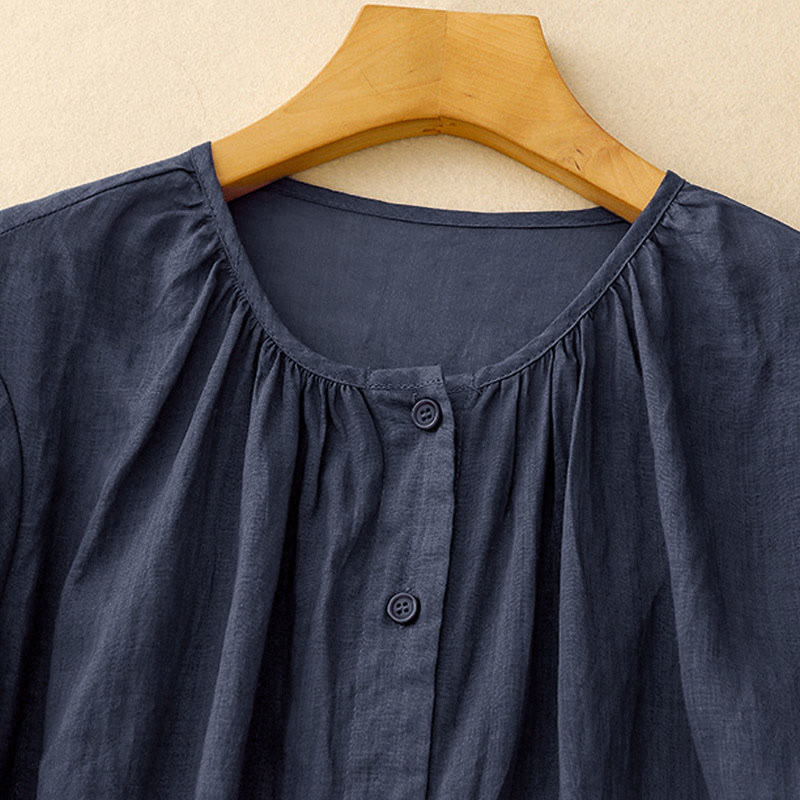 Nimara Ritual Plain Button Crew Neck Design Women's Blend Three Quarter Sleeve Shirt