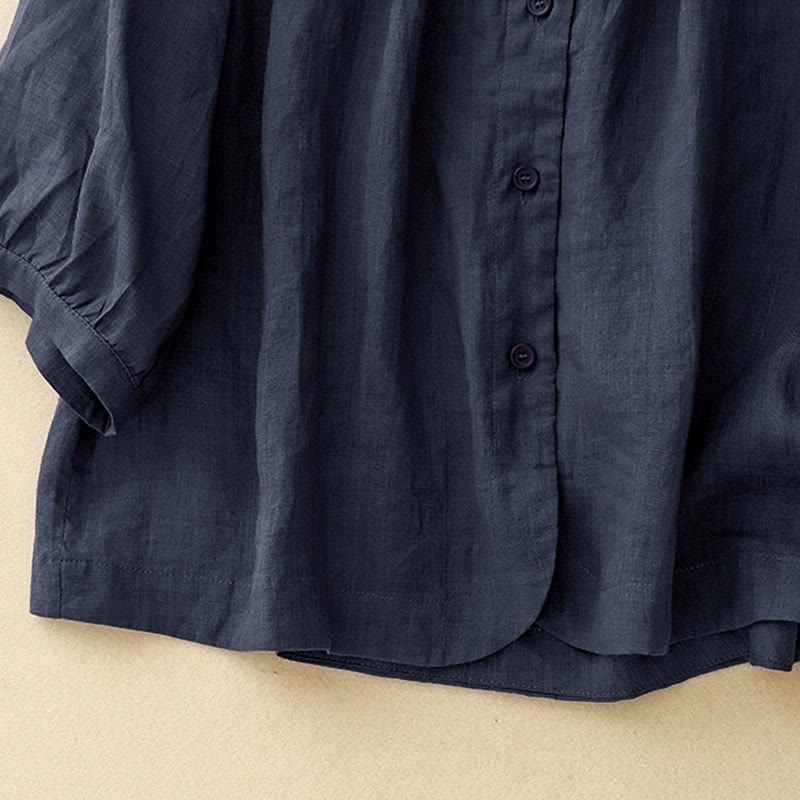 Nimara Ritual Plain Button Crew Neck Design Women's Blend Three Quarter Sleeve Shirt