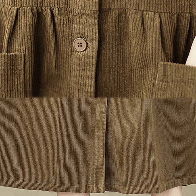 Nimara Ritual Fall Retro Buttons Design Corduroy Sleeveless Midi Dress With Pockets