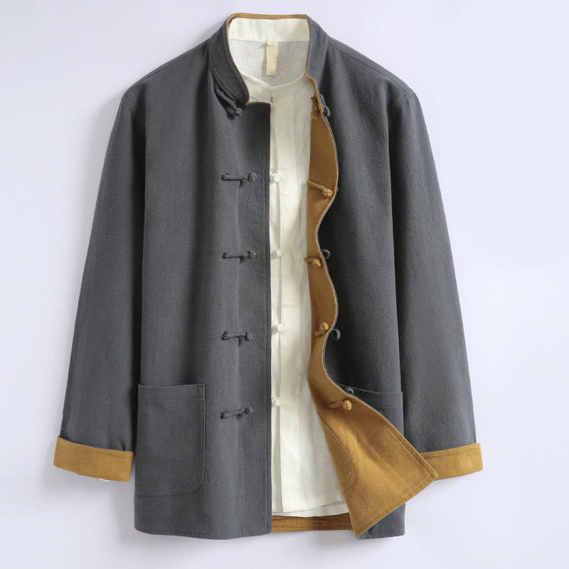Nimara Ritual Spring Chinese Reversible Men's Frog-Button Cotton Long Sleeve Jacket