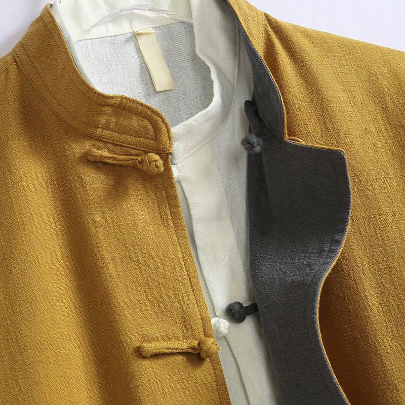 Nimara Ritual Spring Chinese Reversible Men's Frog-Button Cotton Long Sleeve Jacket