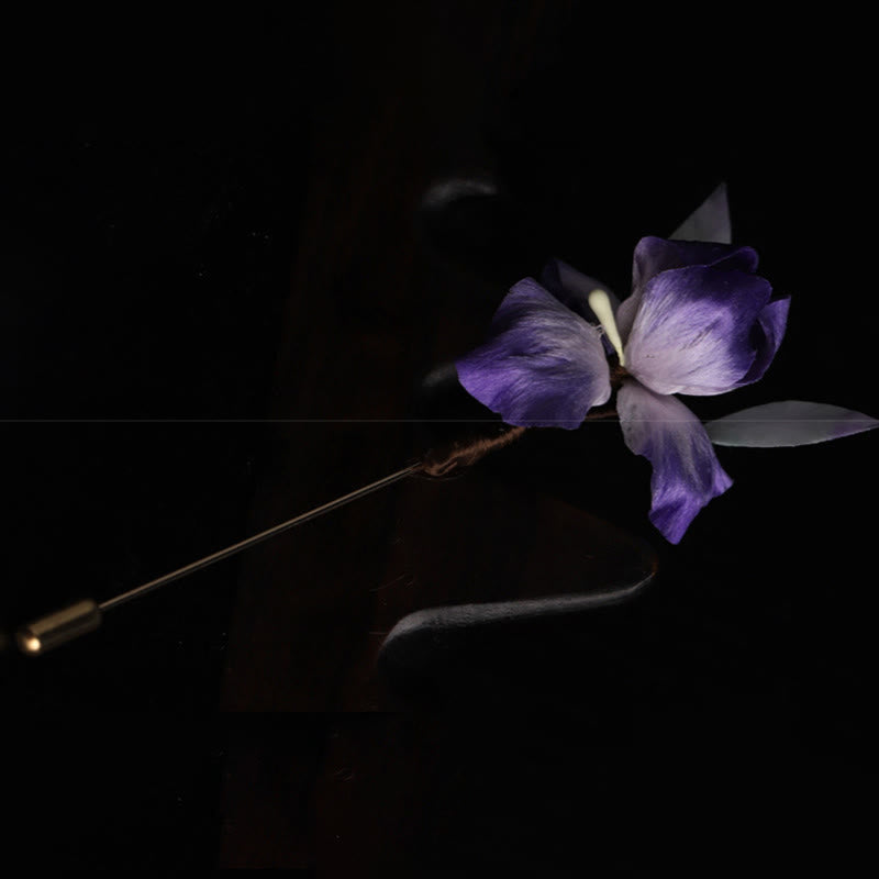 Nimara Ritual Handmade Silk Art Purple White Iris Protection Brooch