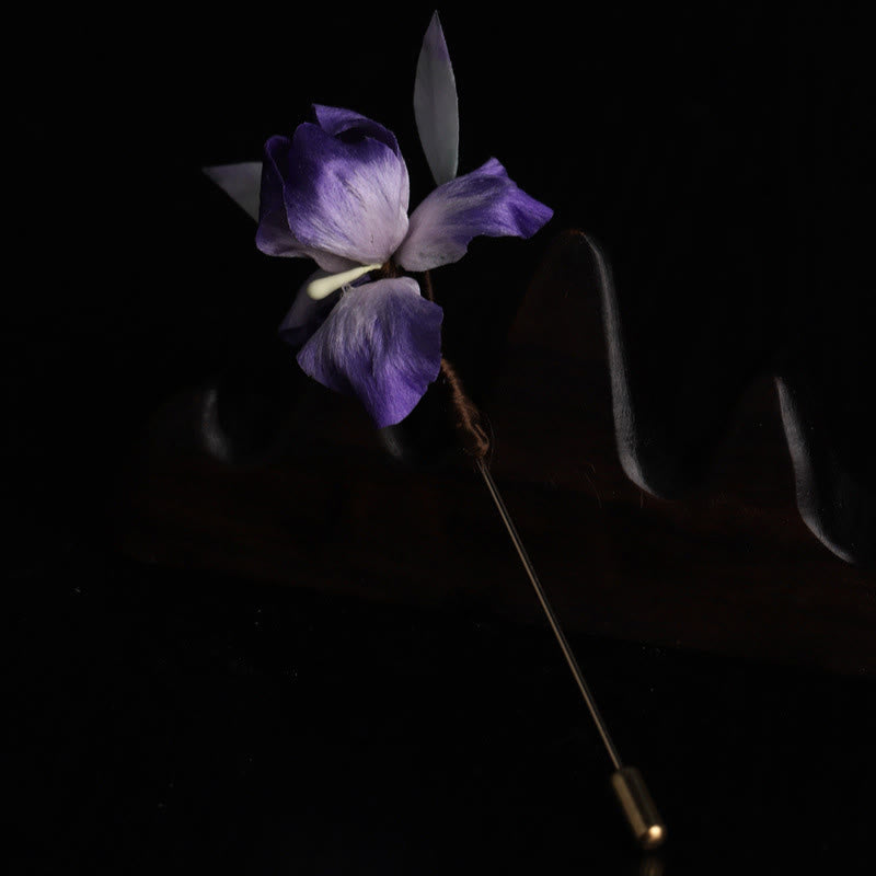 Nimara Ritual Handmade Silk Art Purple White Iris Protection Brooch