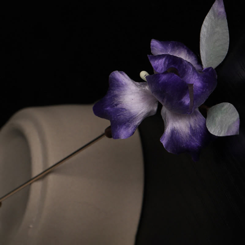 Nimara Ritual Handmade Silk Art Purple White Iris Protection Brooch