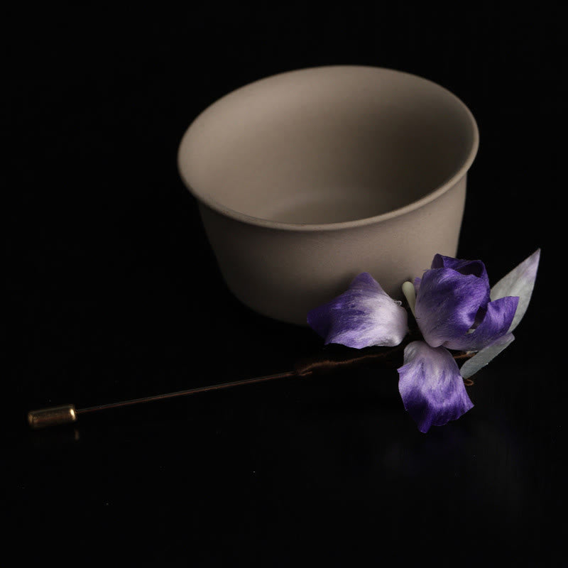 Nimara Ritual Handmade Silk Art Purple White Iris Protection Brooch