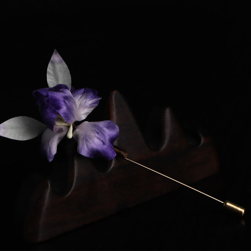 Nimara Ritual Handmade Silk Art Purple White Iris Protection Brooch