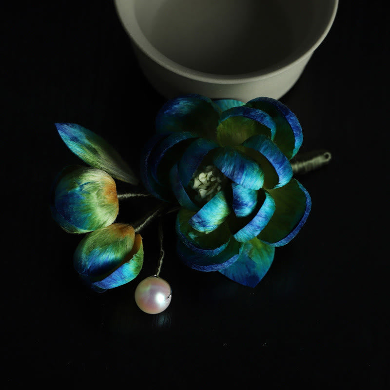 Nimara Ritual Handmade Silk Art Velvet Camellia Blessing Protection Brooch