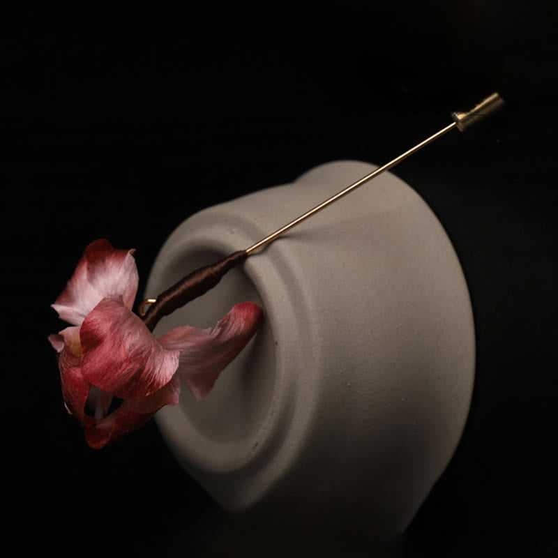 Nimara Ritual Handmade Silk Art Dark Red Velvet Iris Blessing Good Fortune Brooch