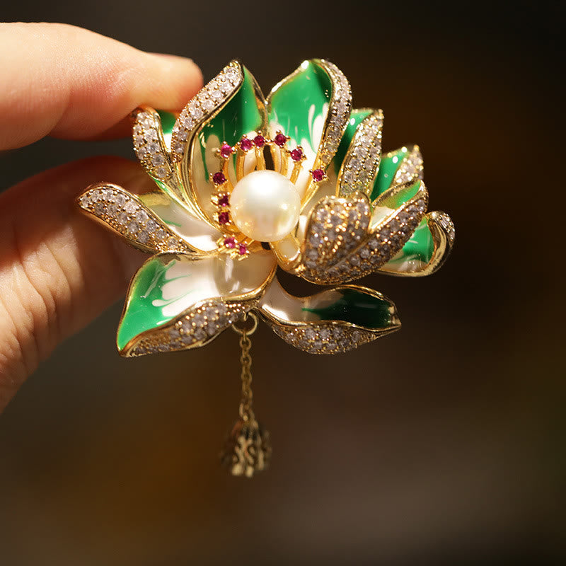 Nimara Ritual Lotus Flower Pearl New Beginning Copper Brooch
