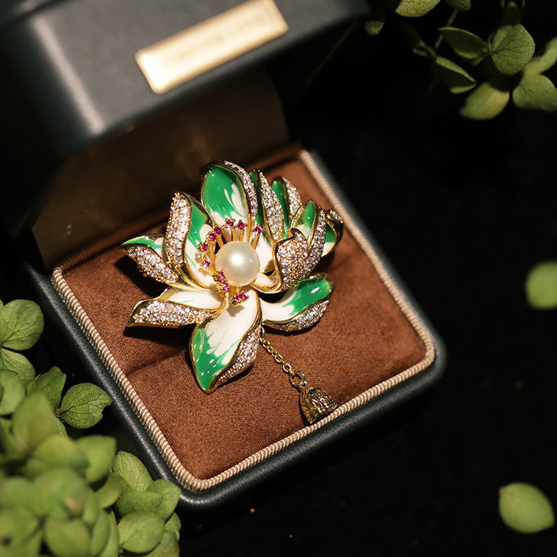 Nimara Ritual Lotus Flower Pearl New Beginning Copper Brooch