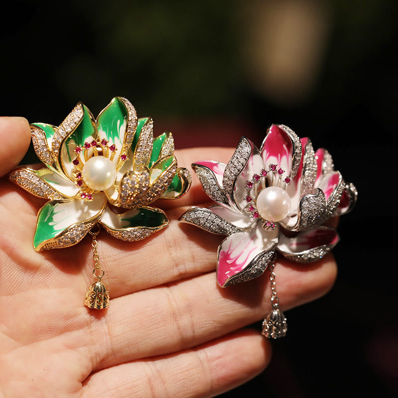 Nimara Ritual Lotus Flower Pearl New Beginning Copper Brooch
