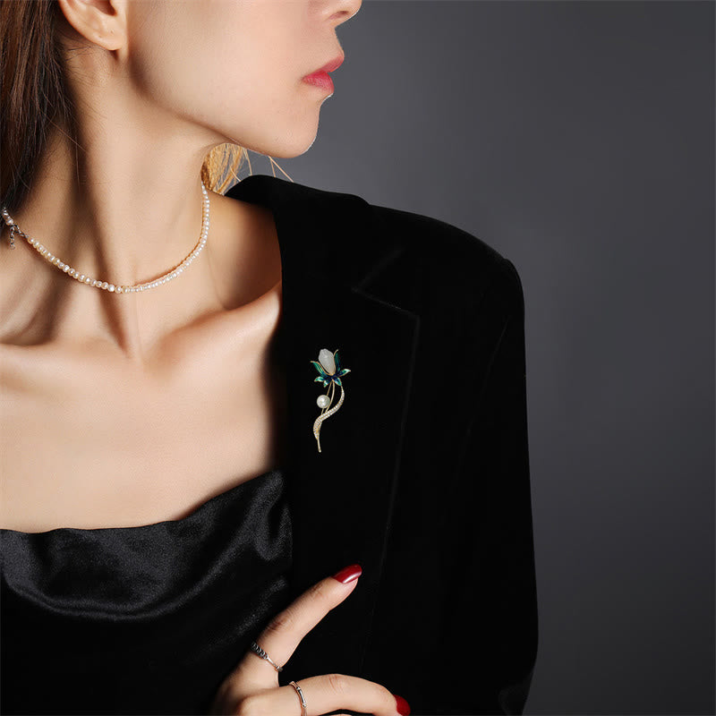 Nimara Ritual Magnolia Flower Pearl Optimism Copper Brooch