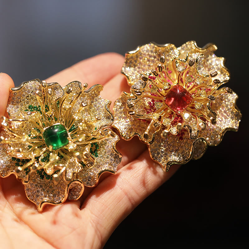 Nimara Ritual Peony Flower Prosperity Copper Brooch