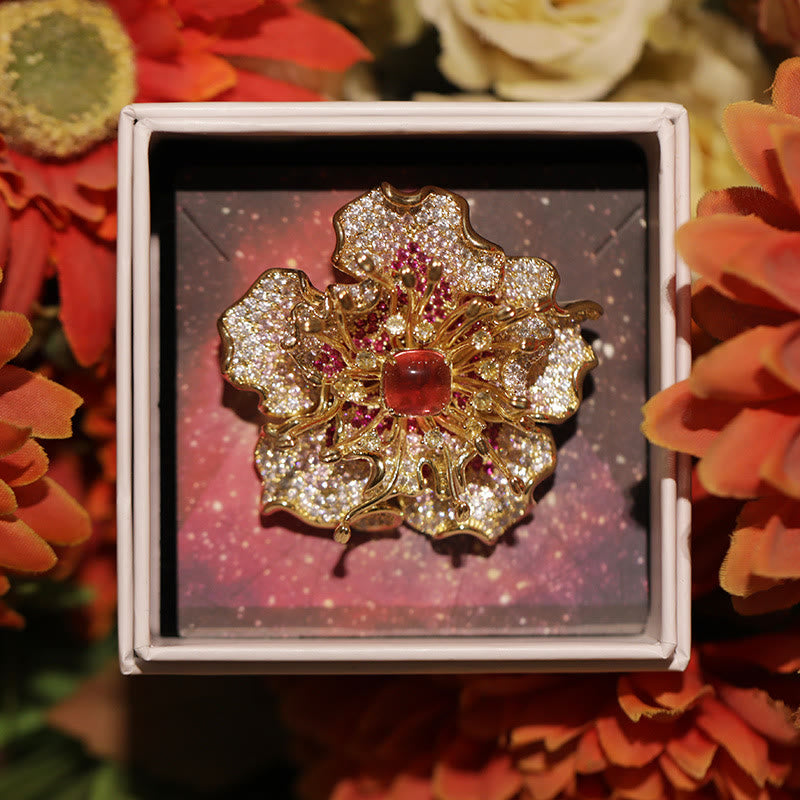 Nimara Ritual Peony Flower Prosperity Copper Brooch