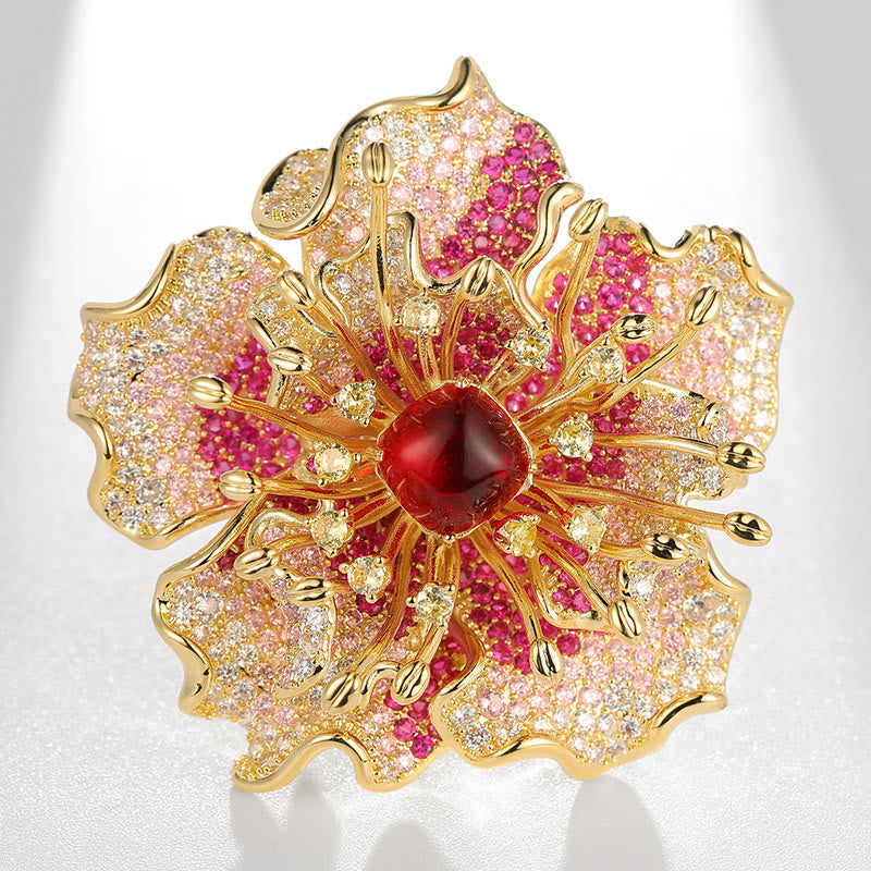 Nimara Ritual Peony Flower Prosperity Copper Brooch