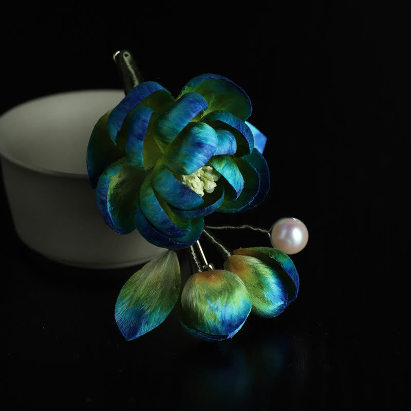 Nimara Ritual Handmade Silk Art Velvet Camellia Blessing Protection Brooch