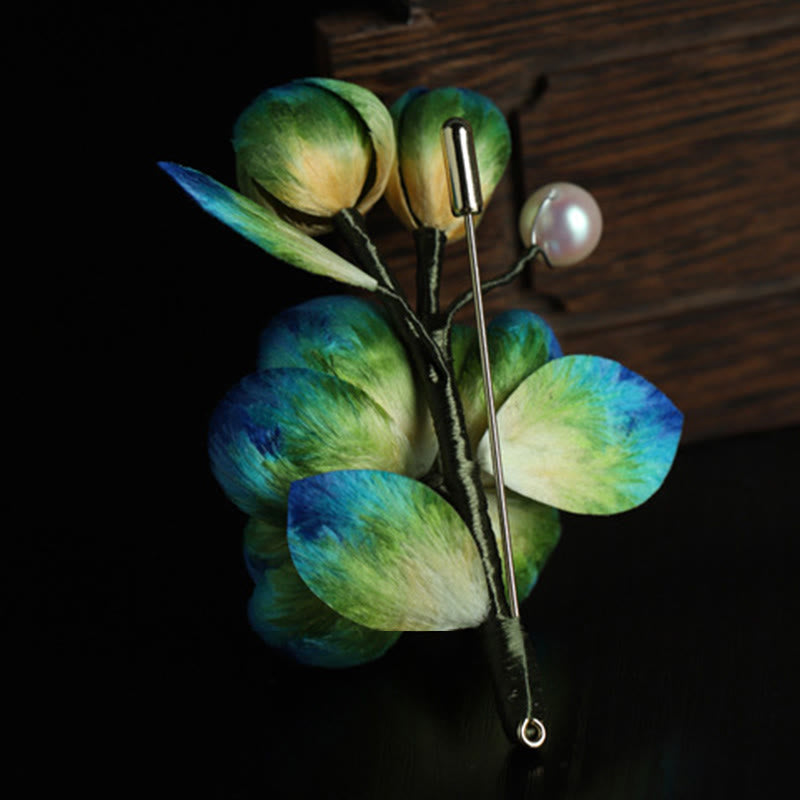 Nimara Ritual Handmade Silk Art Velvet Camellia Blessing Protection Brooch