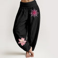 Nimara Ritual Cotton Lotus Flower Sun Pattern Women's Elastic Waist Harem Pants