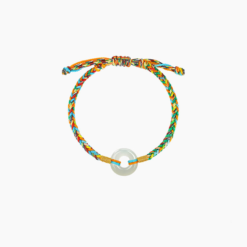 Nimara Ritual Handmade Peace Buckle Jade Prosperity 925 Sterling Silver Colorful Rope Bracelet