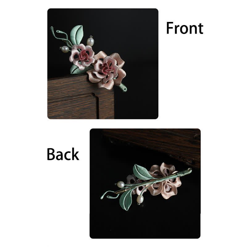Nimara Ritual Handcrafted Silk Art Twin Rose Flower Blessing Harmony Brooch